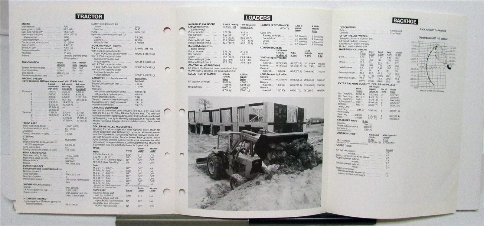 1987 Ford 545A Loader Specifications Construction Sales Brochure