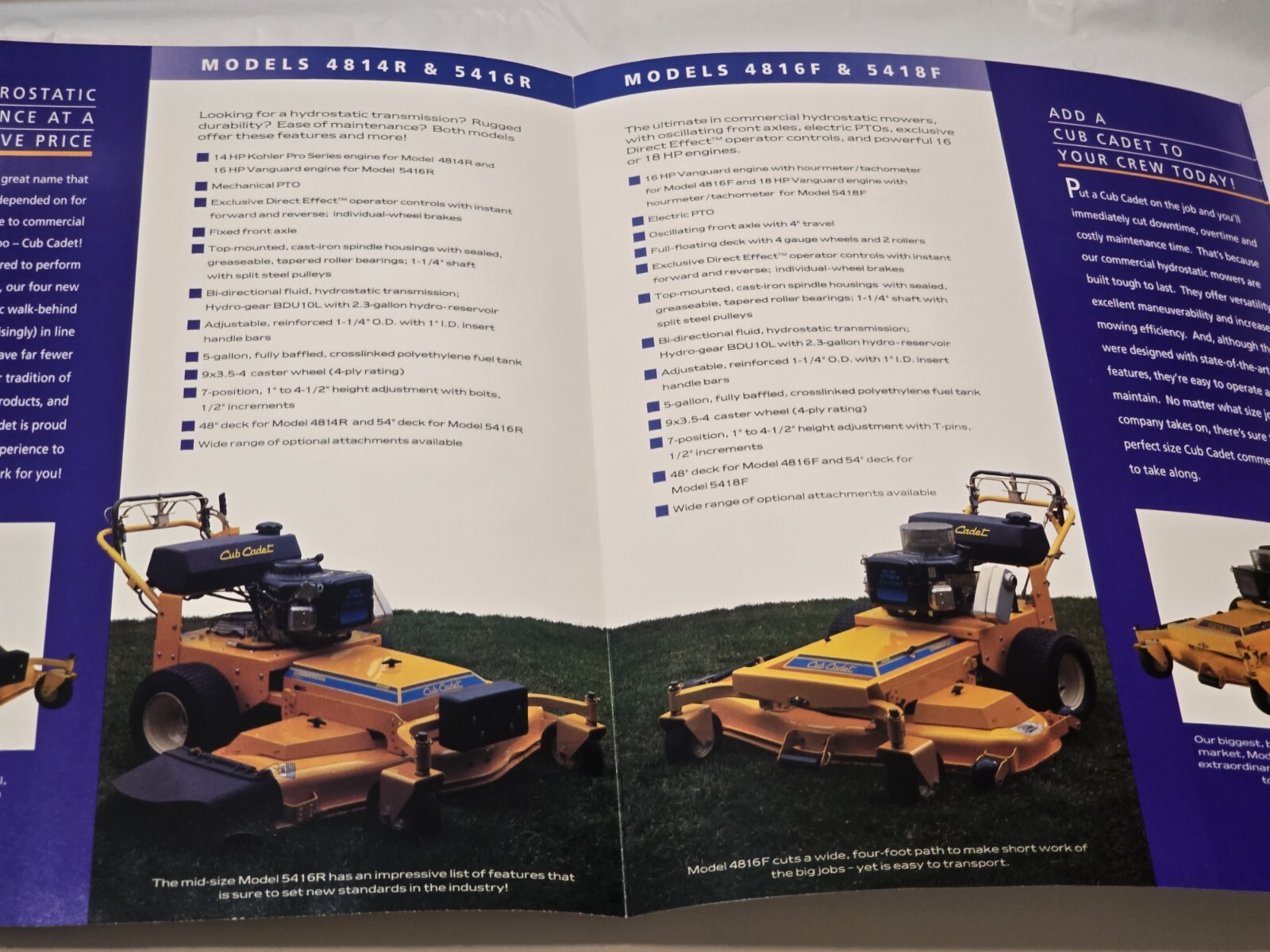 1994 Cub Cadet Ad Brochure Commercial Hydrostatic Mowers Equipment Specs