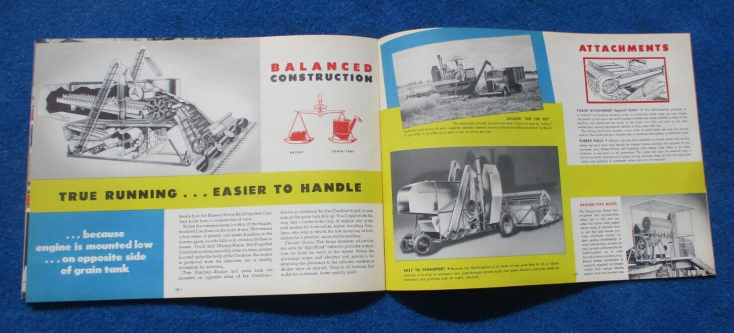 Massey Harris 1950’s Combine Sales Booklet Many Full Color Pages Original NOS