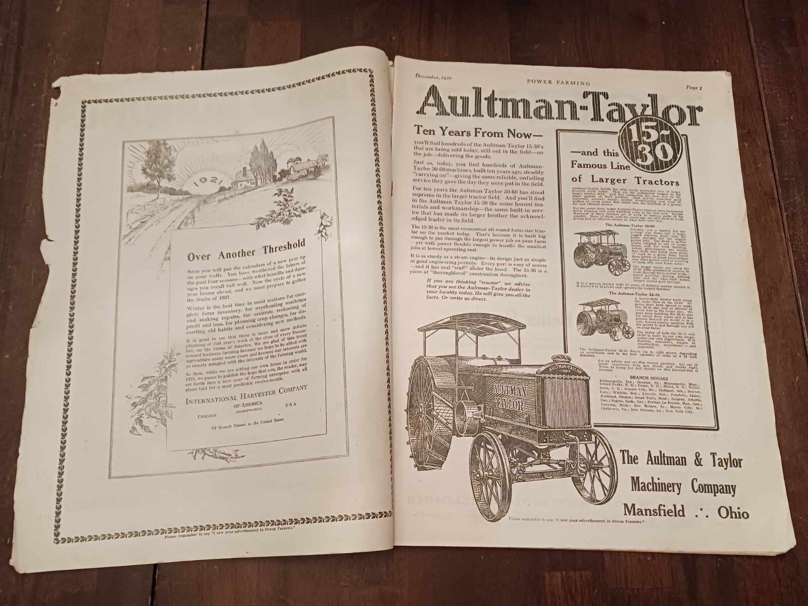 Vintage Magazine Power Farming December 1920 Holt Caterpillar Ad Photos Tractor