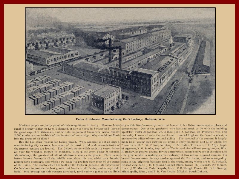 1898 Fuller & Johnson Co. Madison Wisconsin Factory NEW METAL SIGN: 12×16″