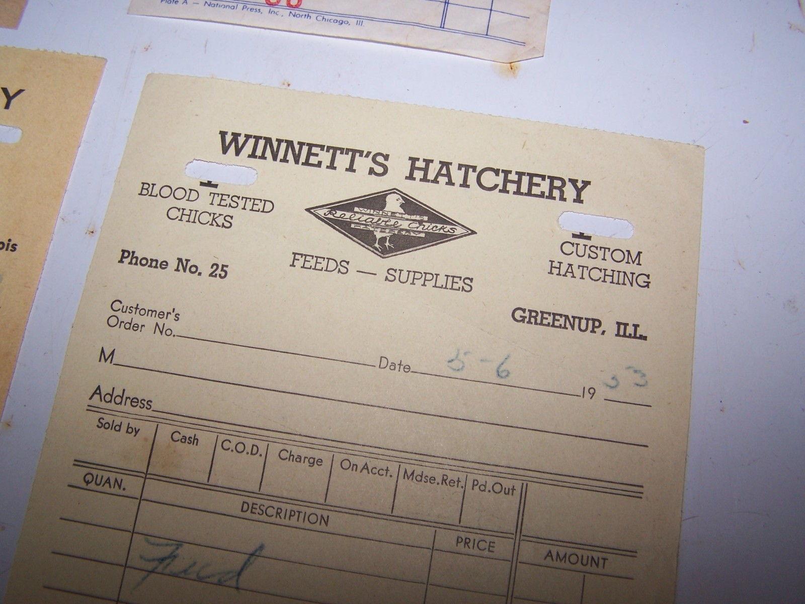 Five 1950’s GREENUP ILLINOIS Sales Receipts – Dillier’s Winnett’s Wade’s Greeson