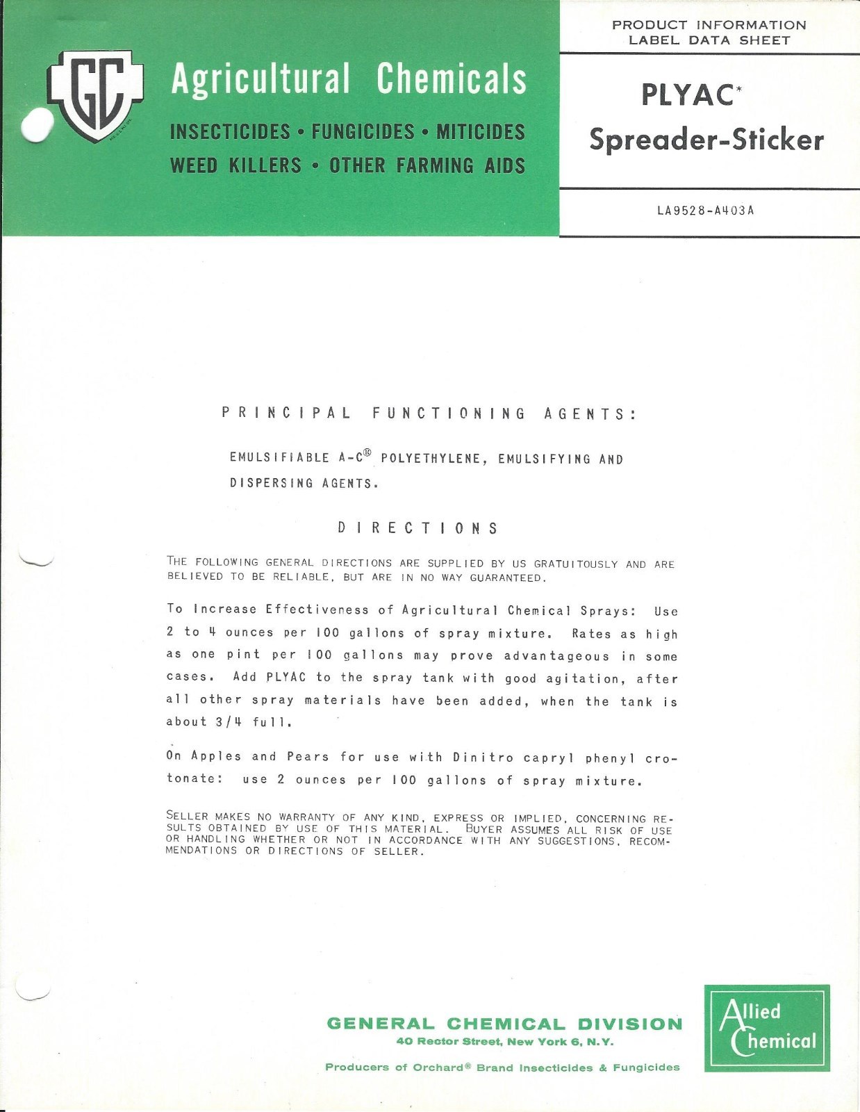 Lawn Garden Data Sheet – Allied Chemical – Brush Weed Killers – 6 items (LG64)