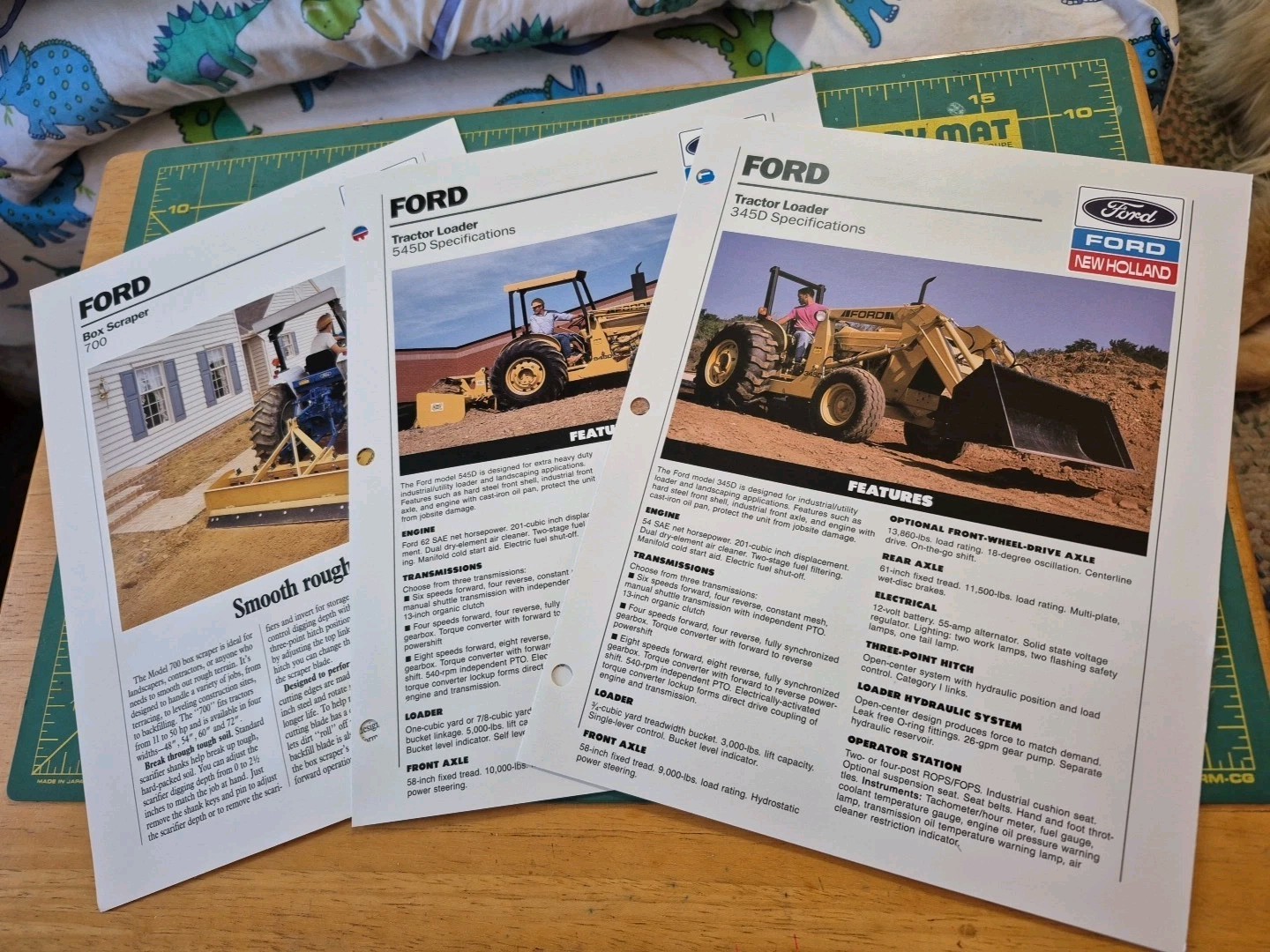 3 1990-92 FORD NEW HOLLAND Brochures Box Scraper 700 & 345D 545D Tractor