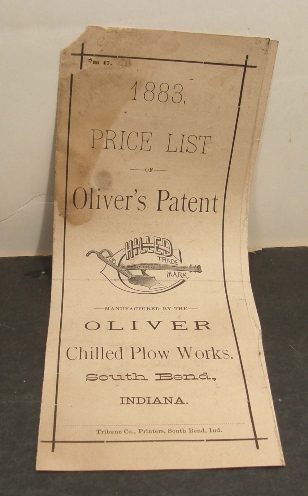 ANTIQUE 1883 PRICE LIST OLIVER AGRICULTURAL PLOW WORKS SOUTH BEND INDIANA