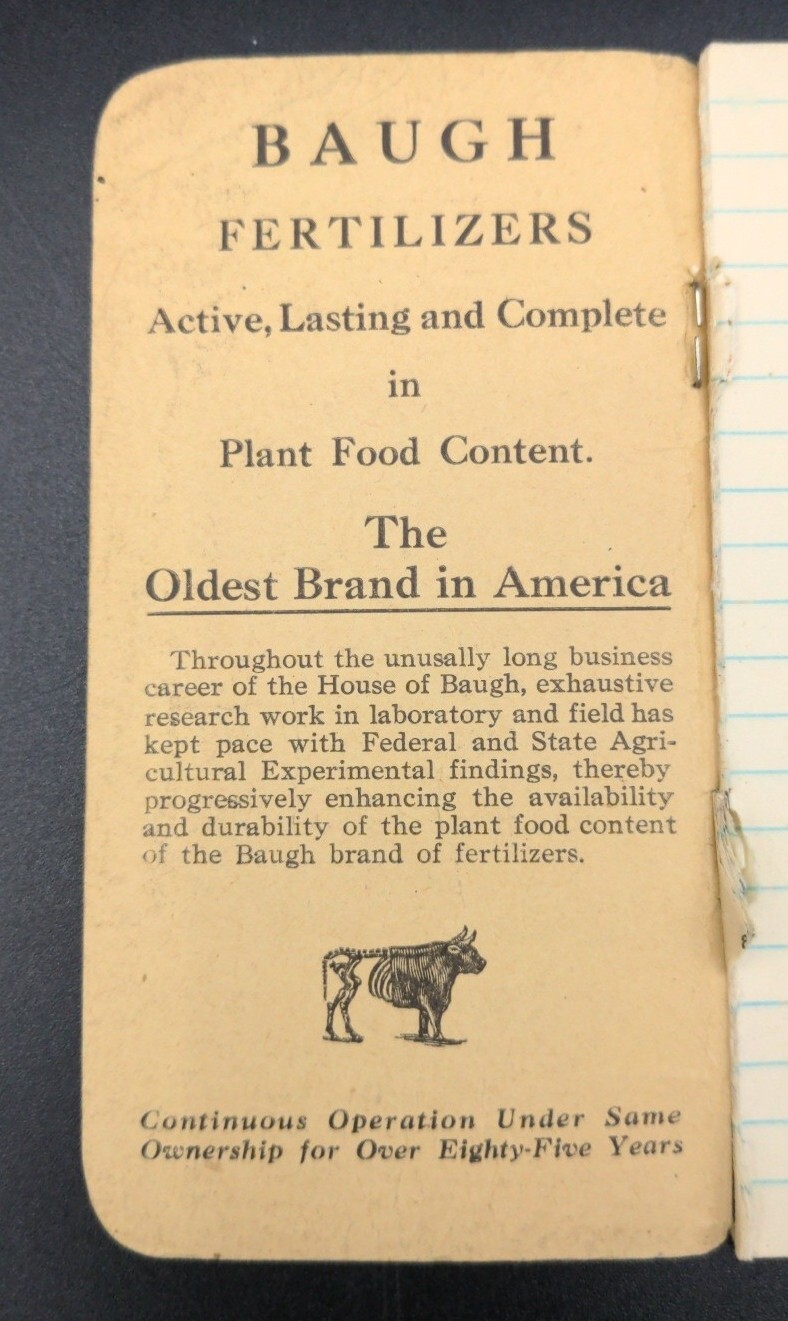 US Vintage ” The Baugh & Sons Co.” Raw Bone Manures Advertising Notebook
