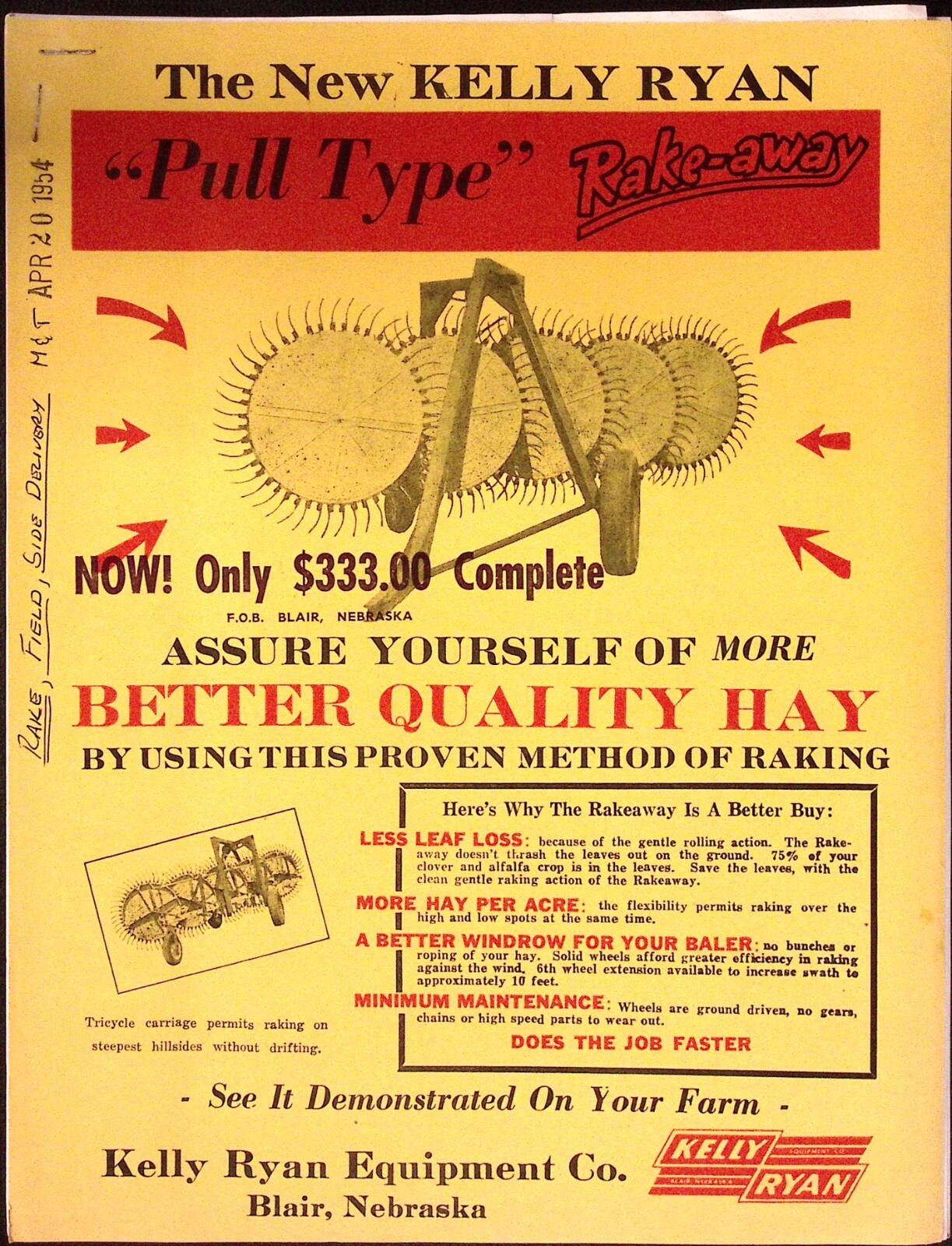 1954 New Kelly Ryan Pull Type Rake Dealer Brochure Kelly Ryan Equipment Co