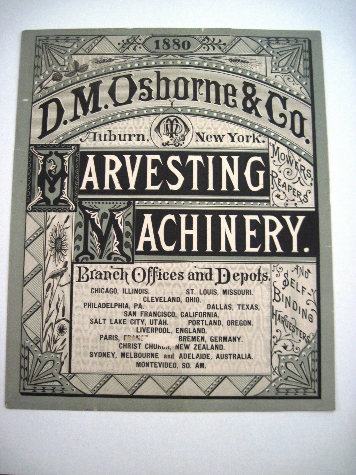 1880 Advertising Print for “D.M. Osborne & Co. Harvesting Machinery” *