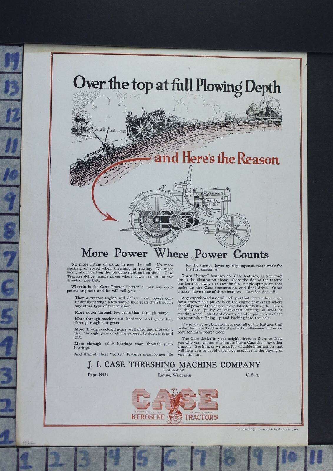 1922 CASE TRACTOR KEROSENE AGRICULTURE PLOUGH THRESHER FARM MACHINERY AD CA94