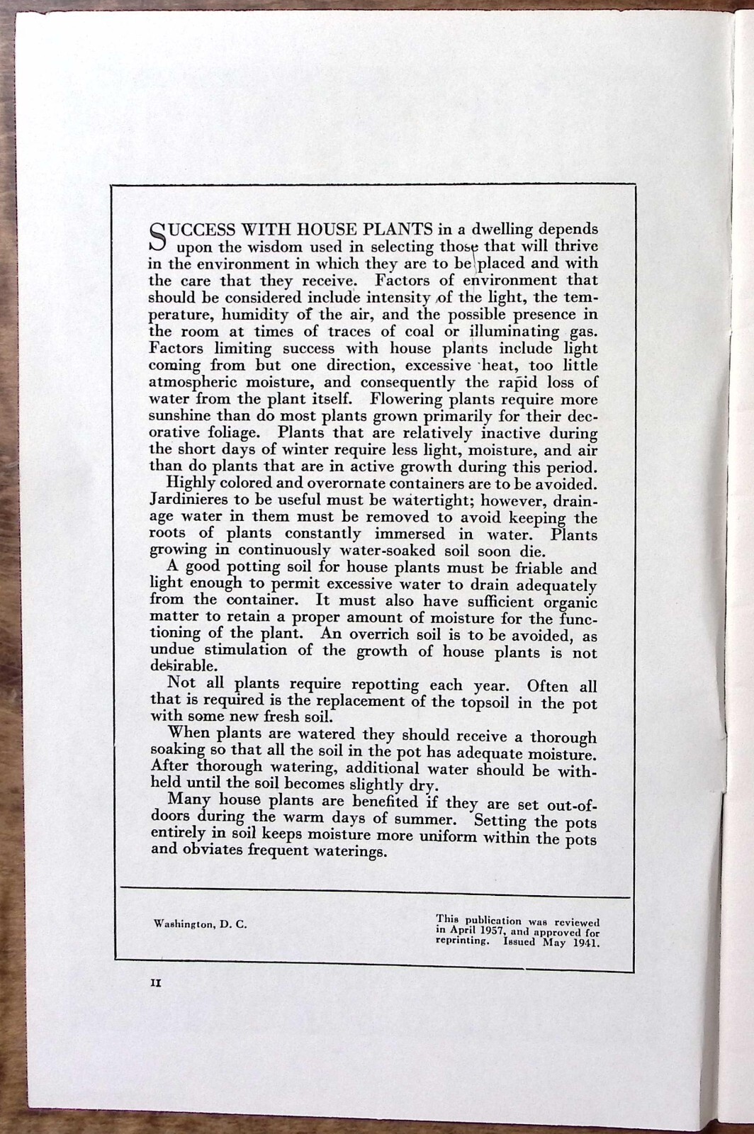 1957 HOUSE PLANTS U.S. DEPARTMENT OF AGRICULTURE FARMERS’ BULLETIN EXC Z5449