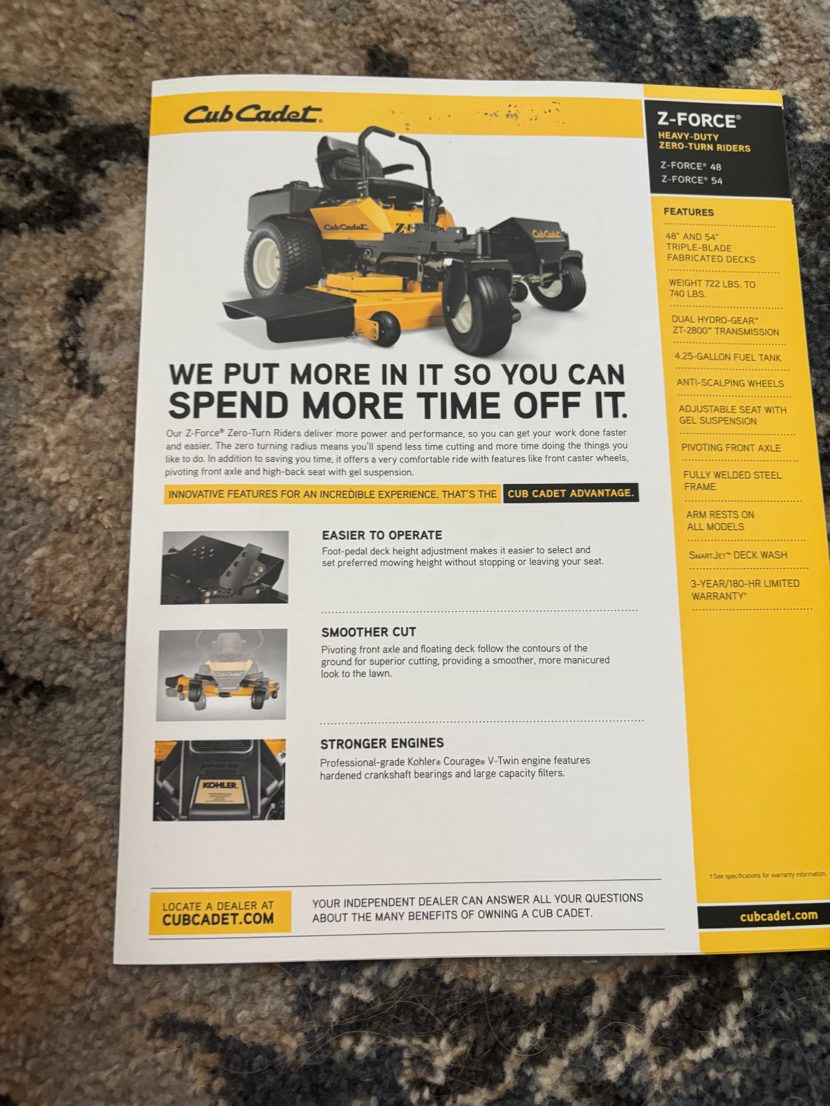 Cub Cadet Z-Force Zero Turn Mowers Brochure FCCA25