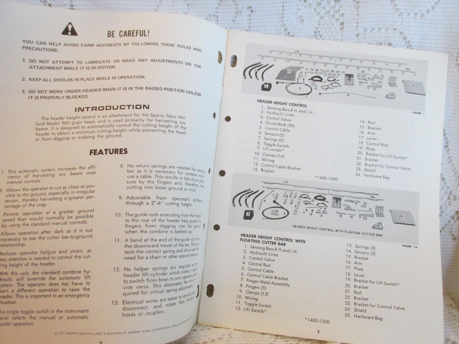 Sperry New Holland Operator’s Manual – Header Height Control 960 Grain Head