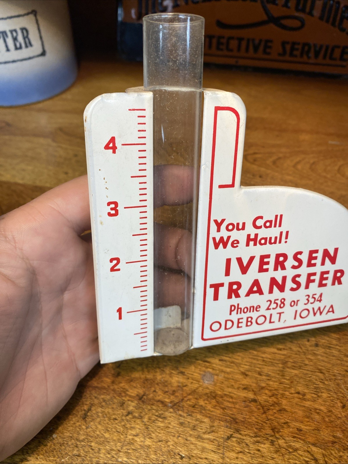 Vintage Iversen Transfer Rain Gauge Sign Odebolt Iowa Metal Sign