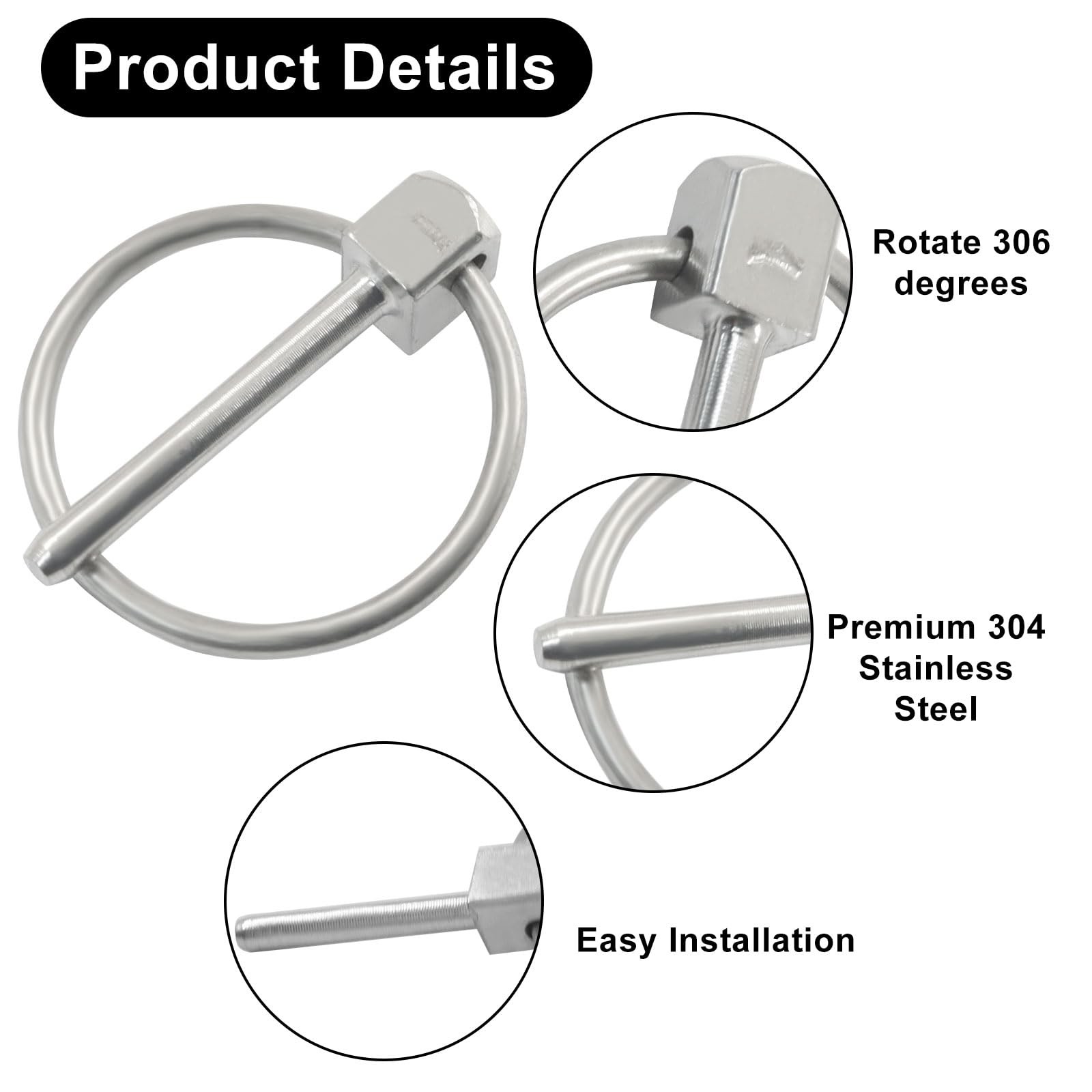 Aoserge 4 Pcs 304 Stainless Steel Linch Pin with Ring, 1/8″ x 1″ Heavy Duty L…