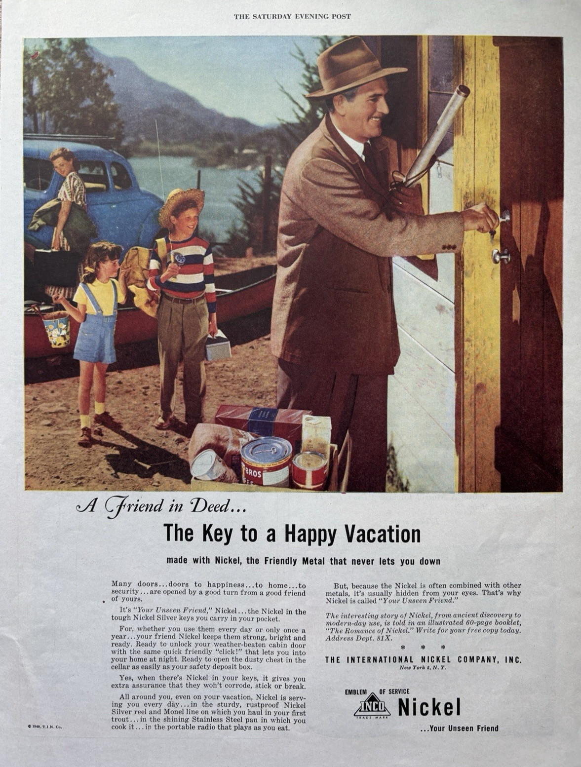 1948 INCO Nickel Company Happy Vacation Metal Friendly New York VTG Print Ad