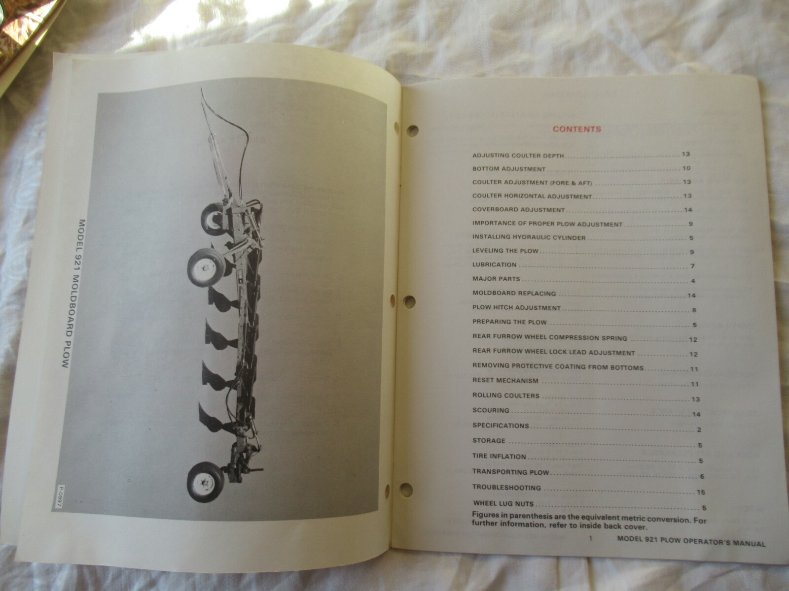 Clark Melroe model 921 plow operator’s manual