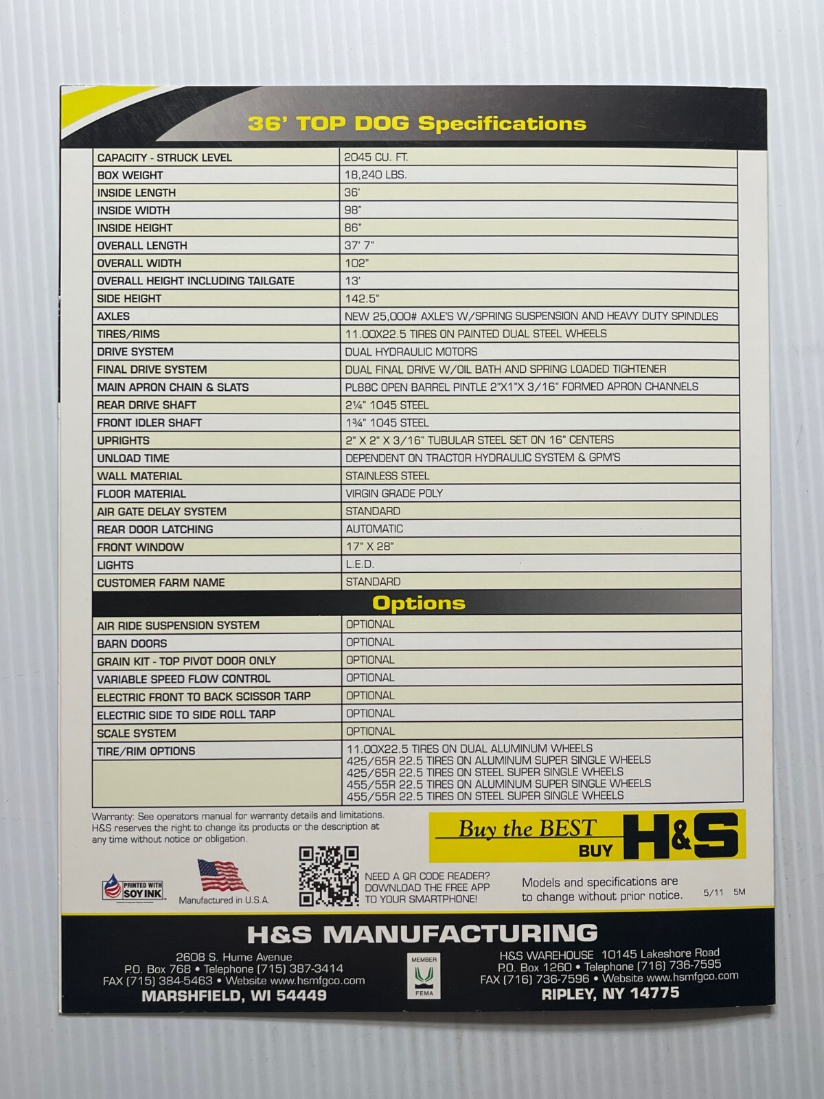 H&S – Semi Trailer Forage Box Sales Brochure *Original Dated 2011*