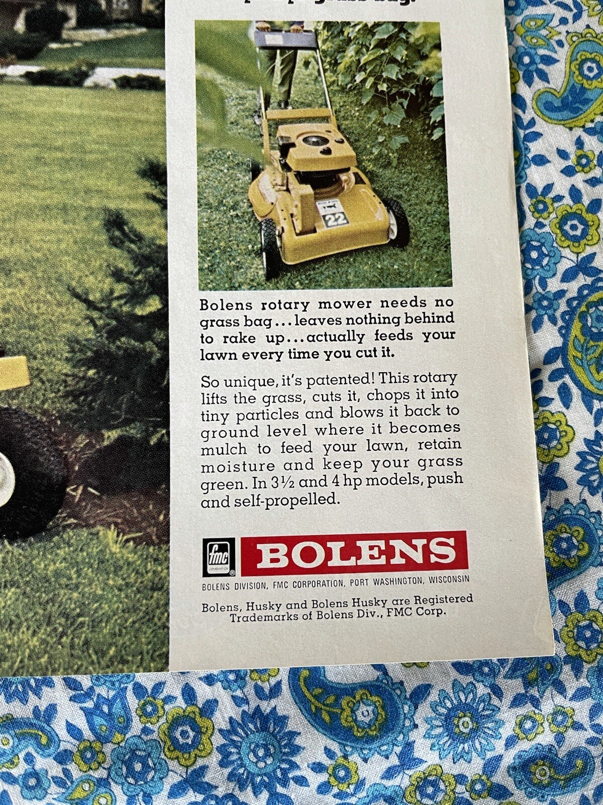 Vintage 1972 Bolens Rear Engine Riding Mower Print Ad Garden Tractor