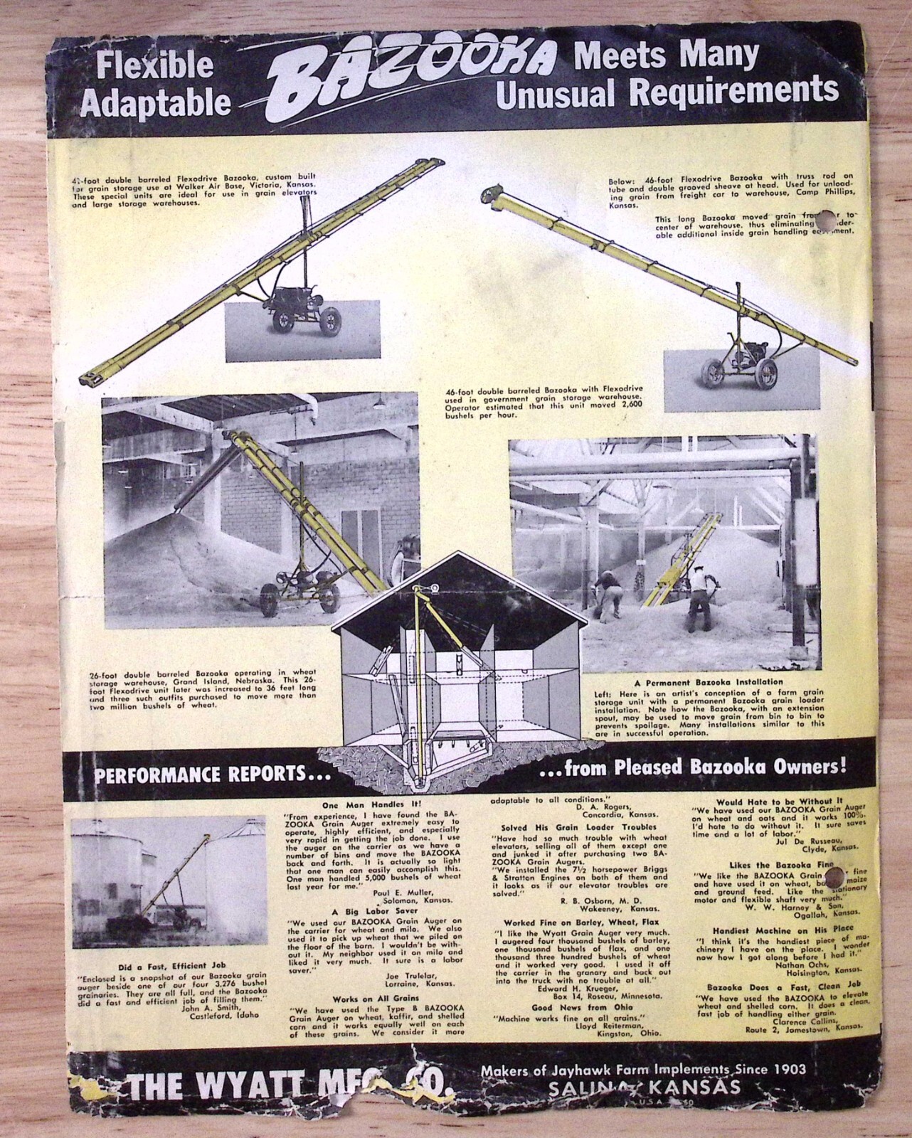 1953 Bazooka Spiral Grain Loaders Flexodrive Brochure Wyatt Mfg Co Salina KS