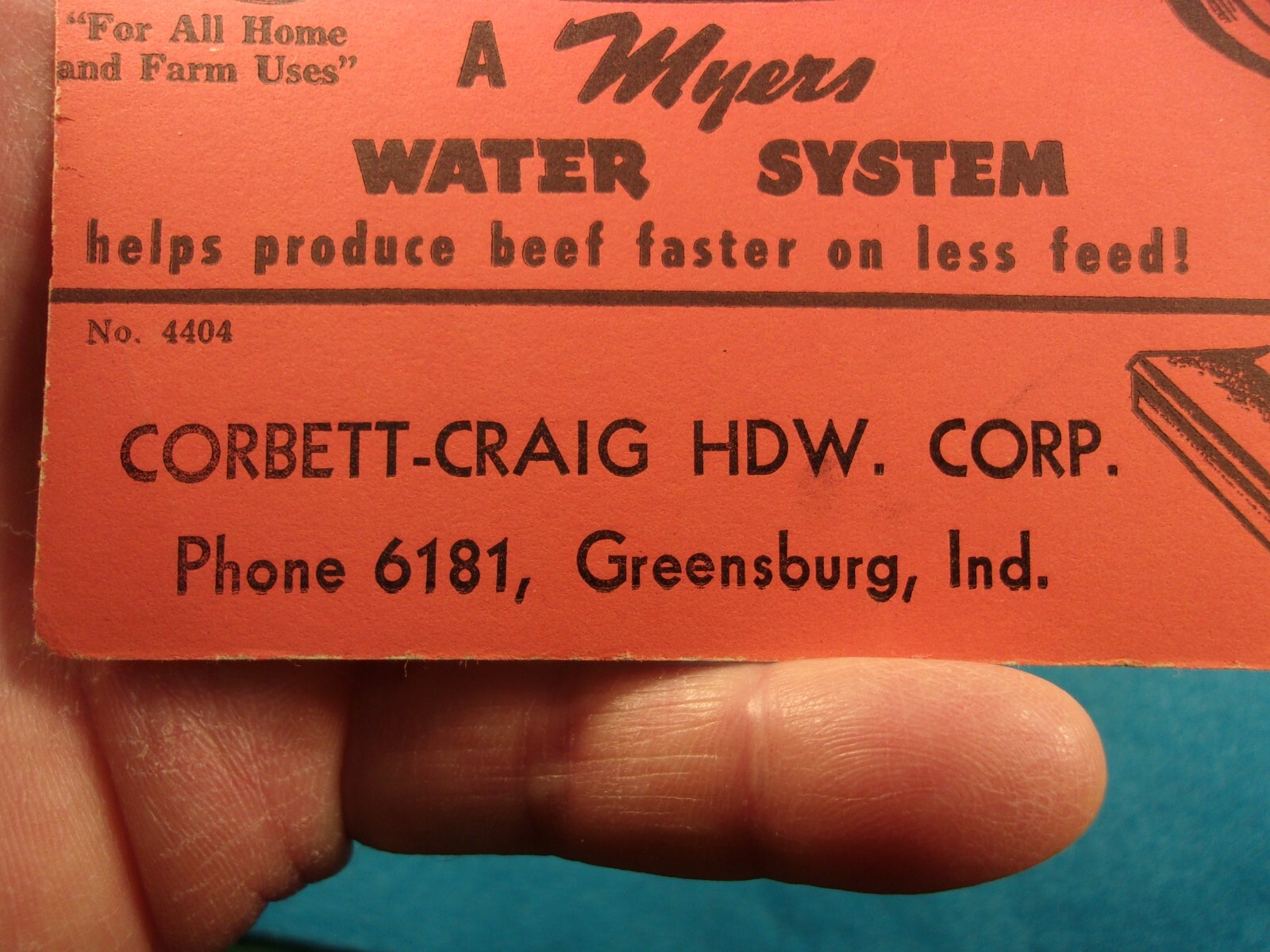 RARE OLD VTG ANTIQUE ADVERTISING CARD: MYERS WATER SYSTEM (PUT WEIGHT ON CATTLE)