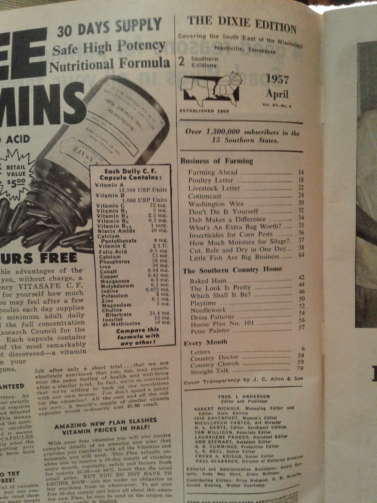 April 1957 FARM & RANCH mag SOUTHERN AGRICULTURIST adver DIXIE EDITION cars