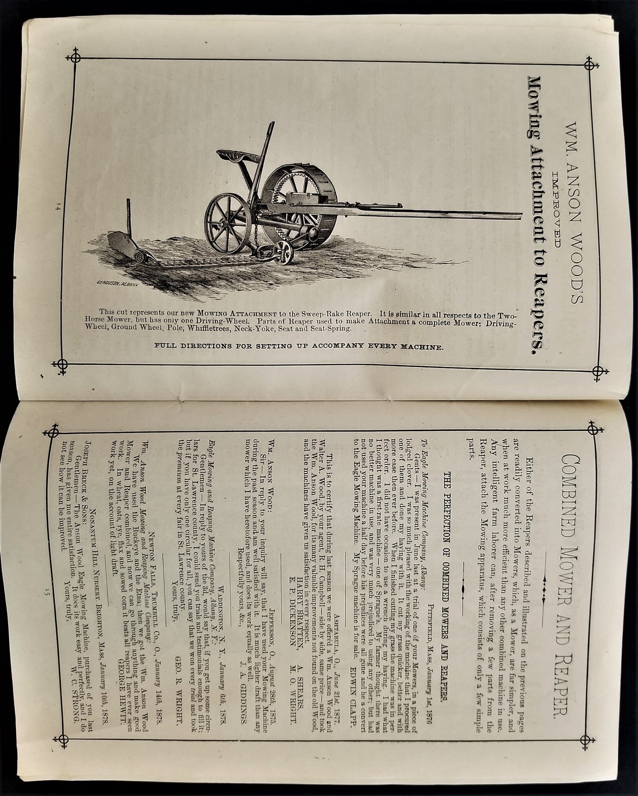 1877 antique EAGLE MOWERS CATALOG agriculture Wm Anson Wood oldtown me BACHELDER