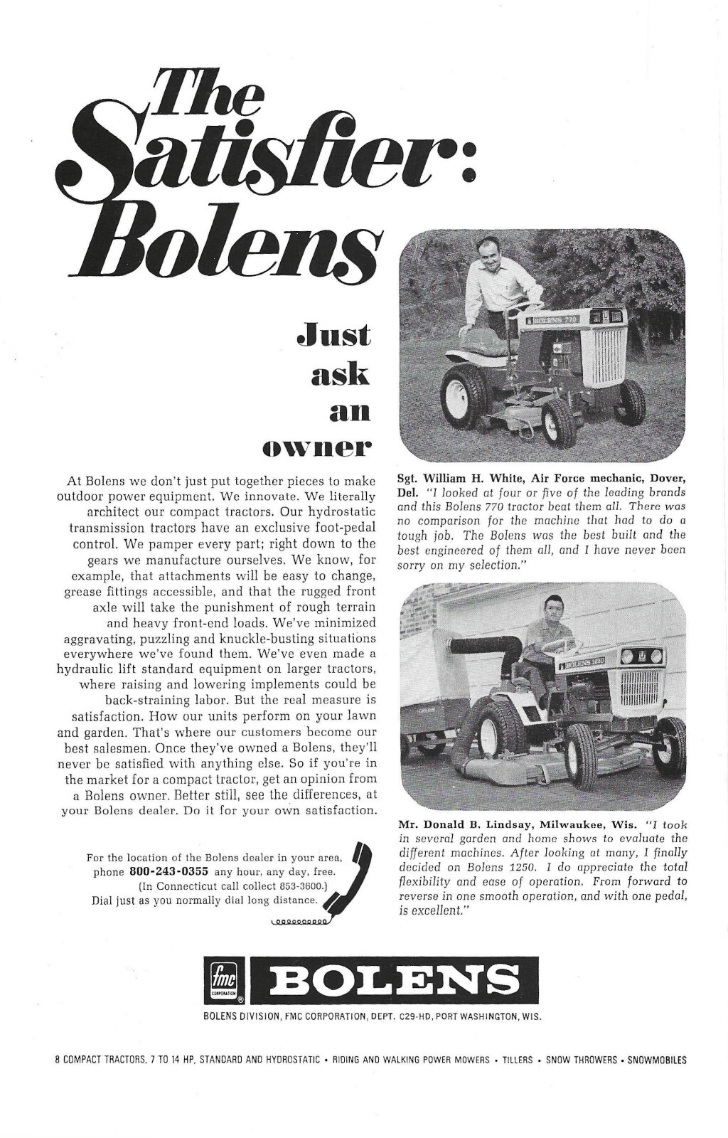 1969 Bolens 770 Mower FMC Corporation Vintage Print Ad Ephemera Lawn
