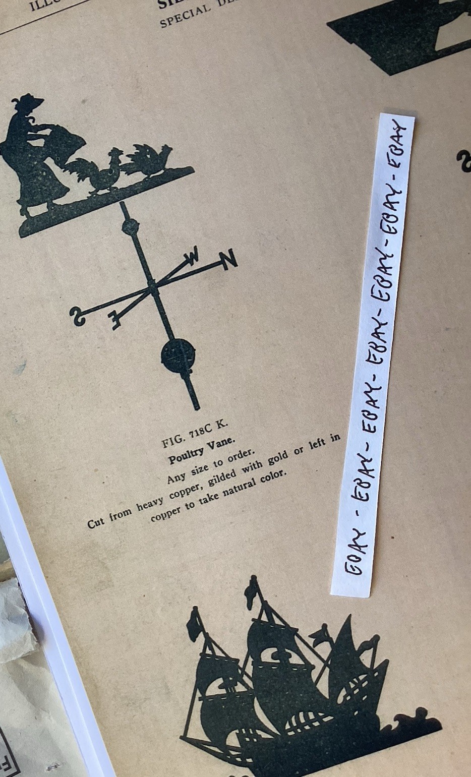 1800’s SILHOUETTE WEATHER VANE POULTRY SHIP AUTO + J.W. FISKE IRON WORKS RARE AD