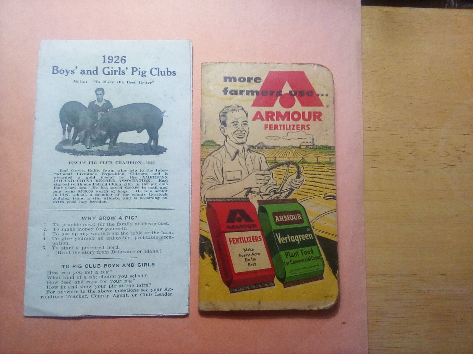 1926 BOYS’ & GIRLS’ PIG CLUBS BOOKLET & 1958 ARMOUR FERTILIZERS BOOKLET