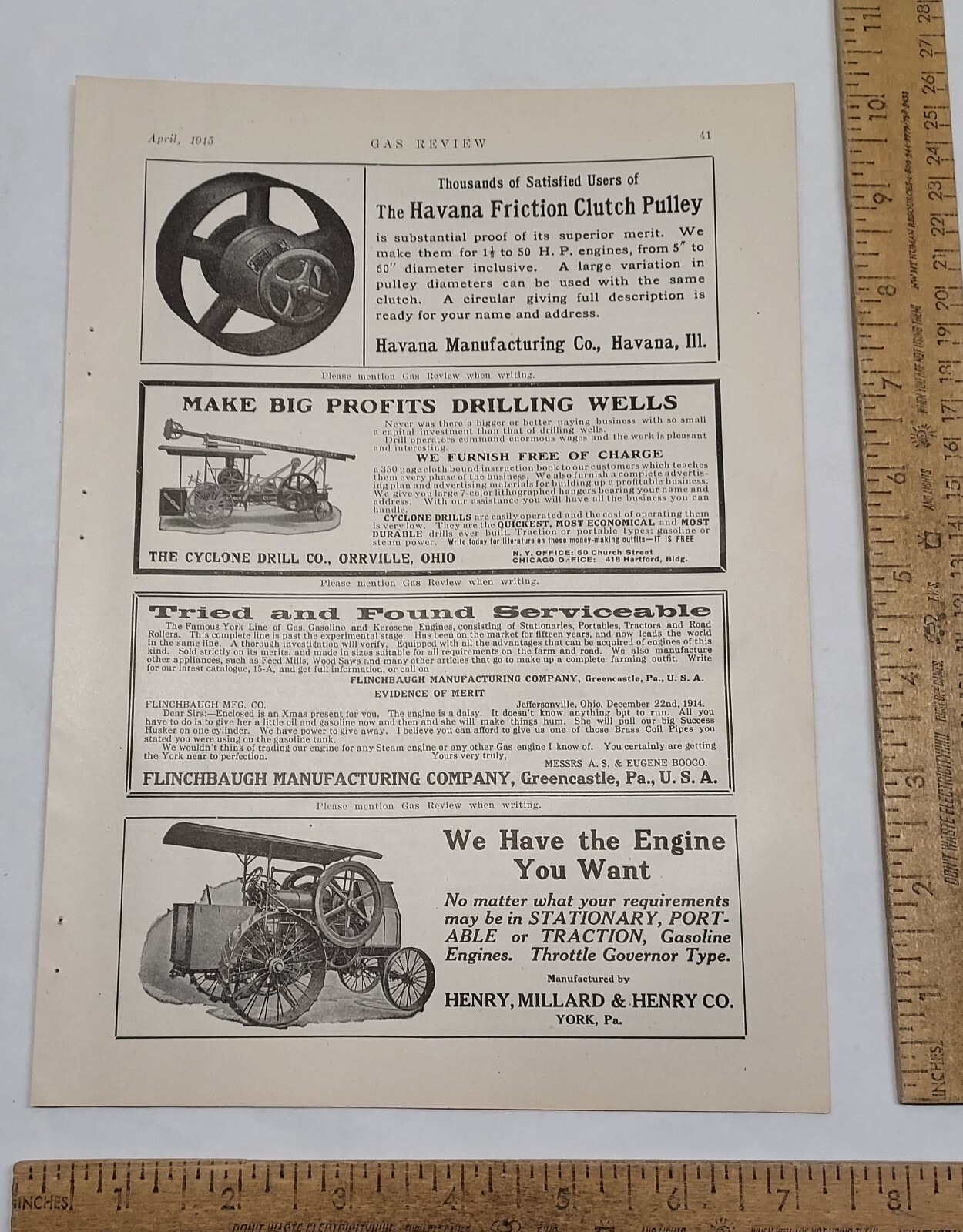 1915 – HENRY, MILLARD & HENRY CO Engines – magazine ad – listing #5823