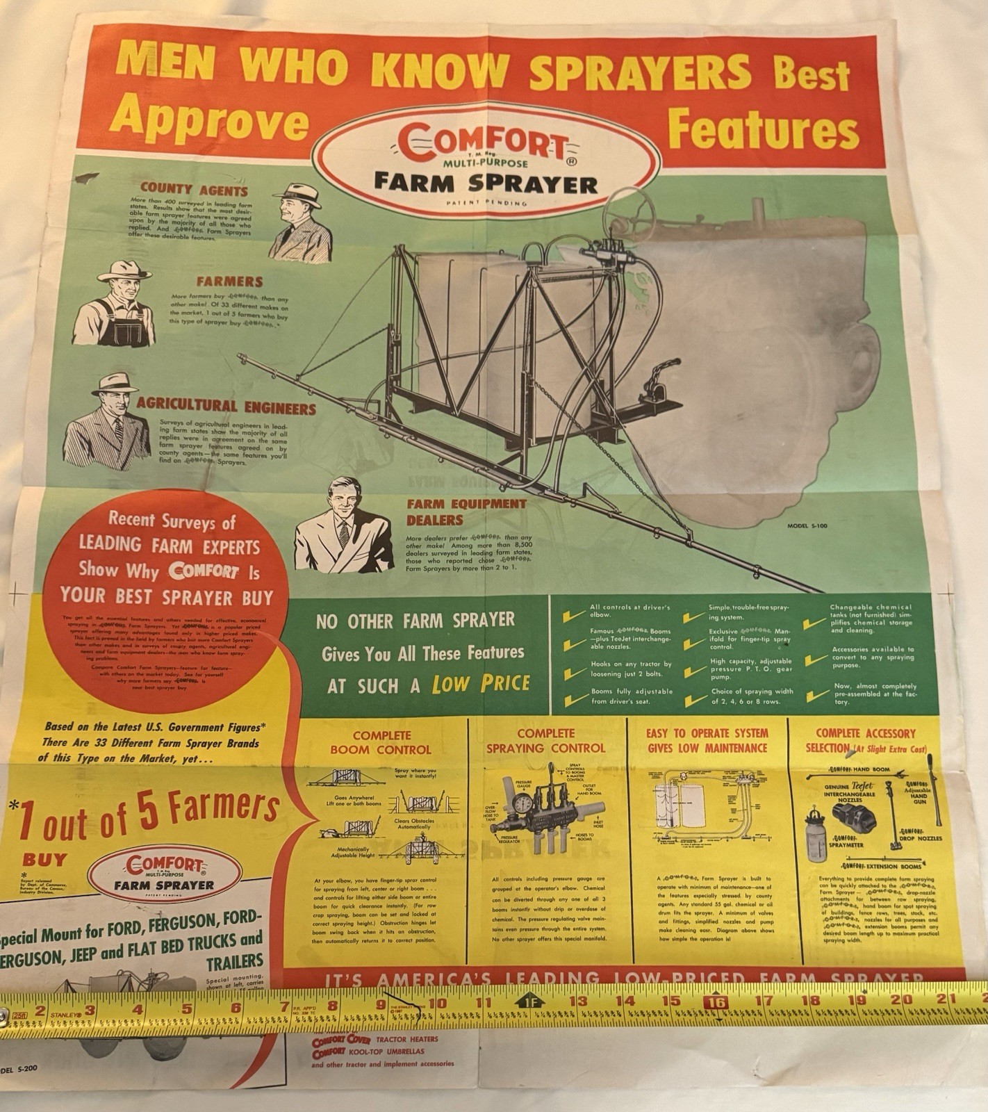 Vintage 1960’s Comfort Farm Sprayer Dealer Brochure With 27.5X22 Inch Poster