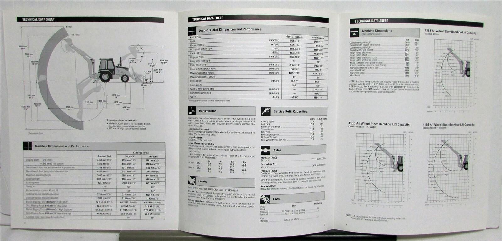 1994 Caterpillar 436B All Wheel Steer Specifications Construction Sales Brochure