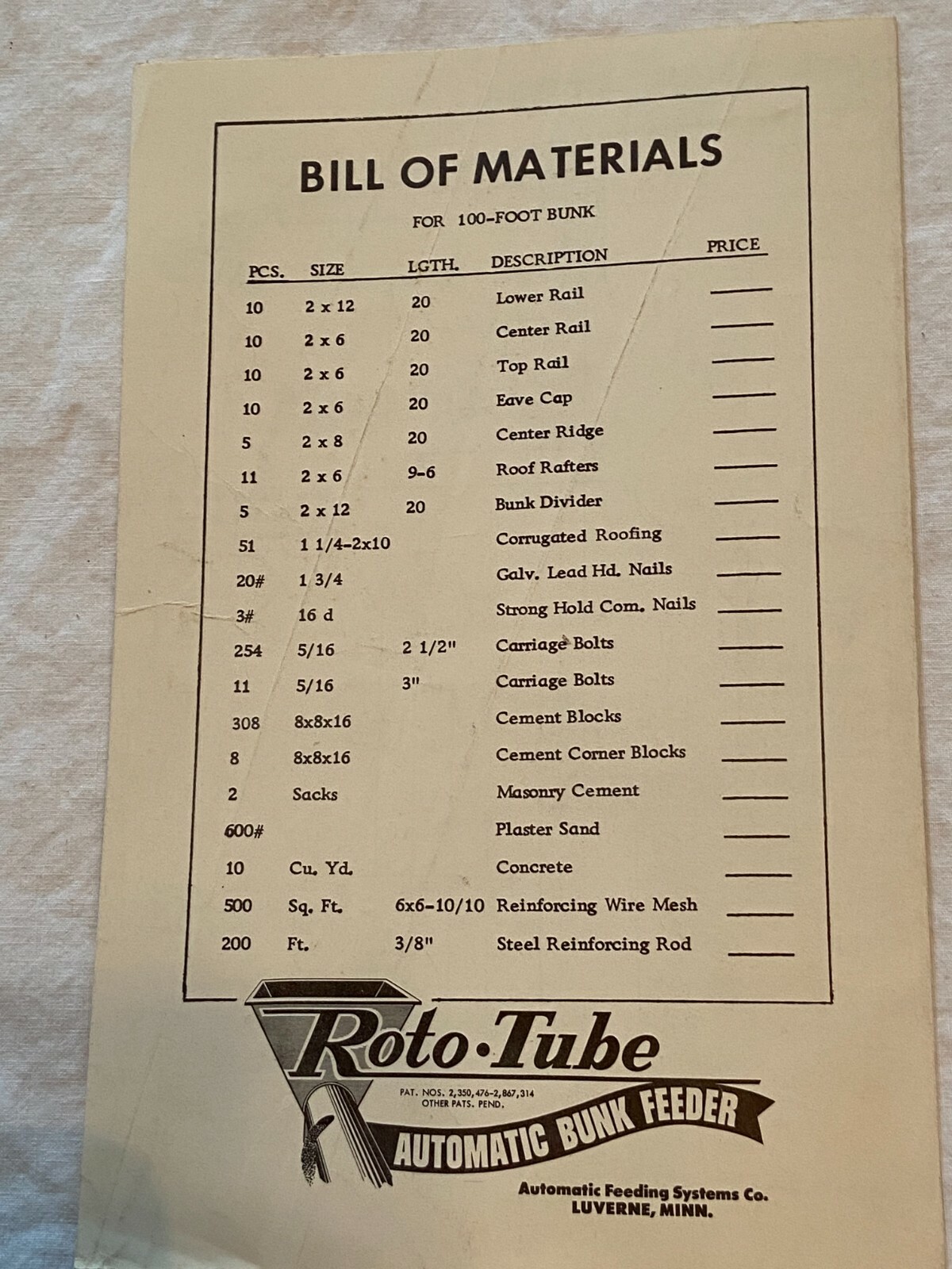 Vintage Roto-Tube Automatic Bunk Livestock Feeder Brochure w Illustrated Plan