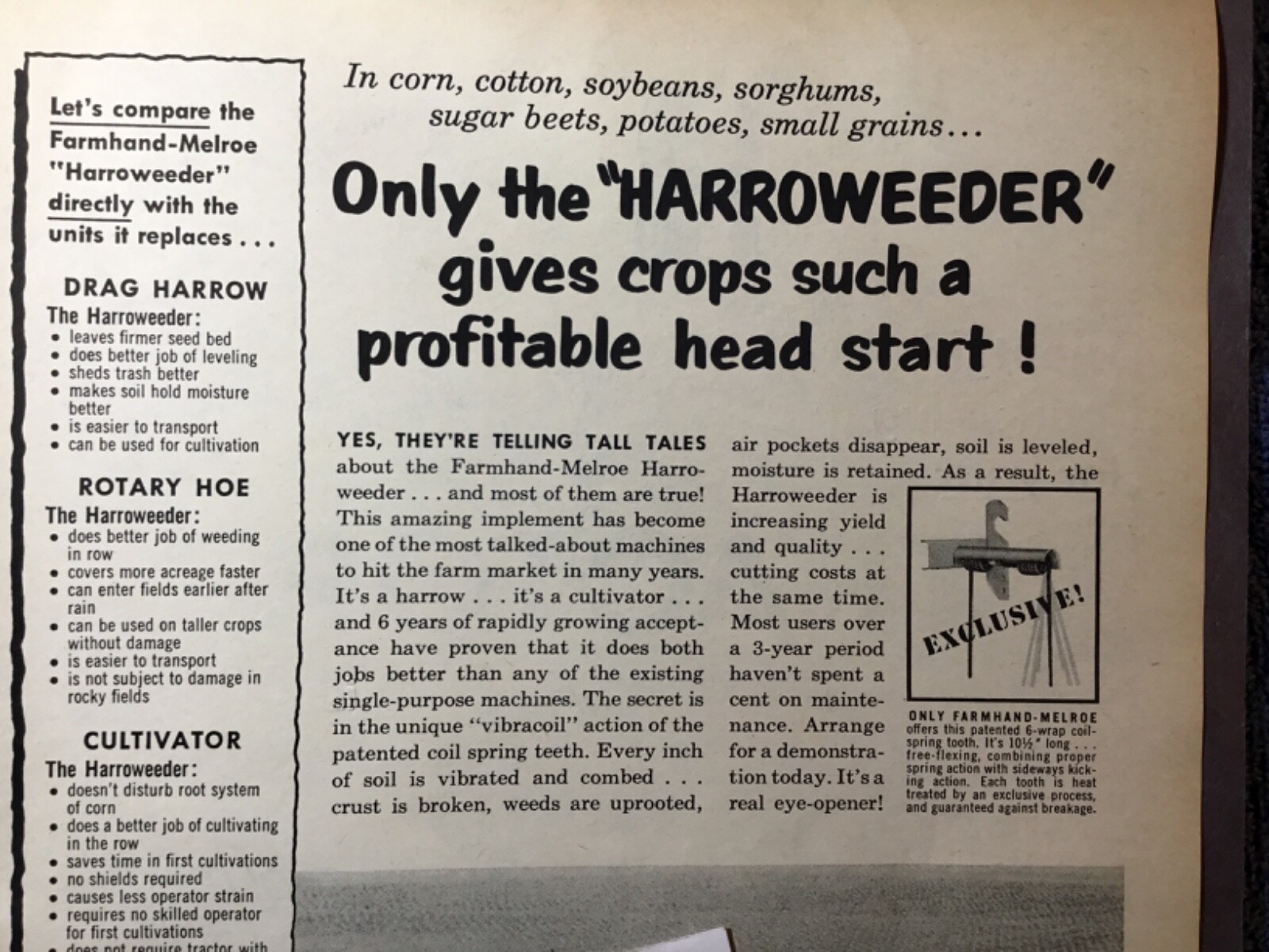 1959 Harroweeder 35’ Farmhand. Vintage 1959 Ad. Hopkins, Minnesota.