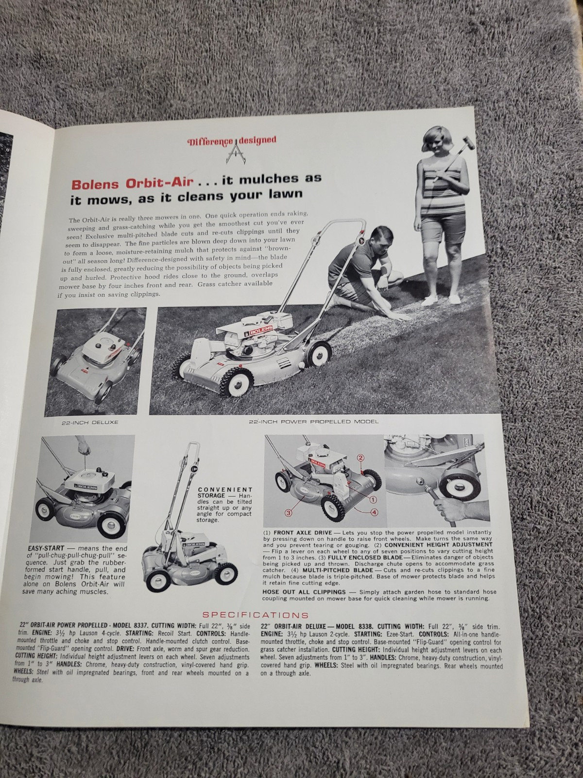 Vintage 1968 Bolens 8724 SUBURBAN 24 RIDING MOWER MOWER MUSTANG TILLER BROCHURE
