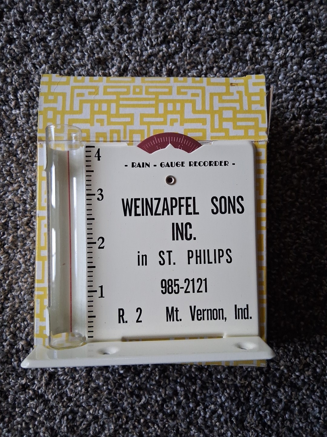 Vintage Morco Metal Steel Rain Gauge Recorder Promo Weinzapfel’s St. Phillips