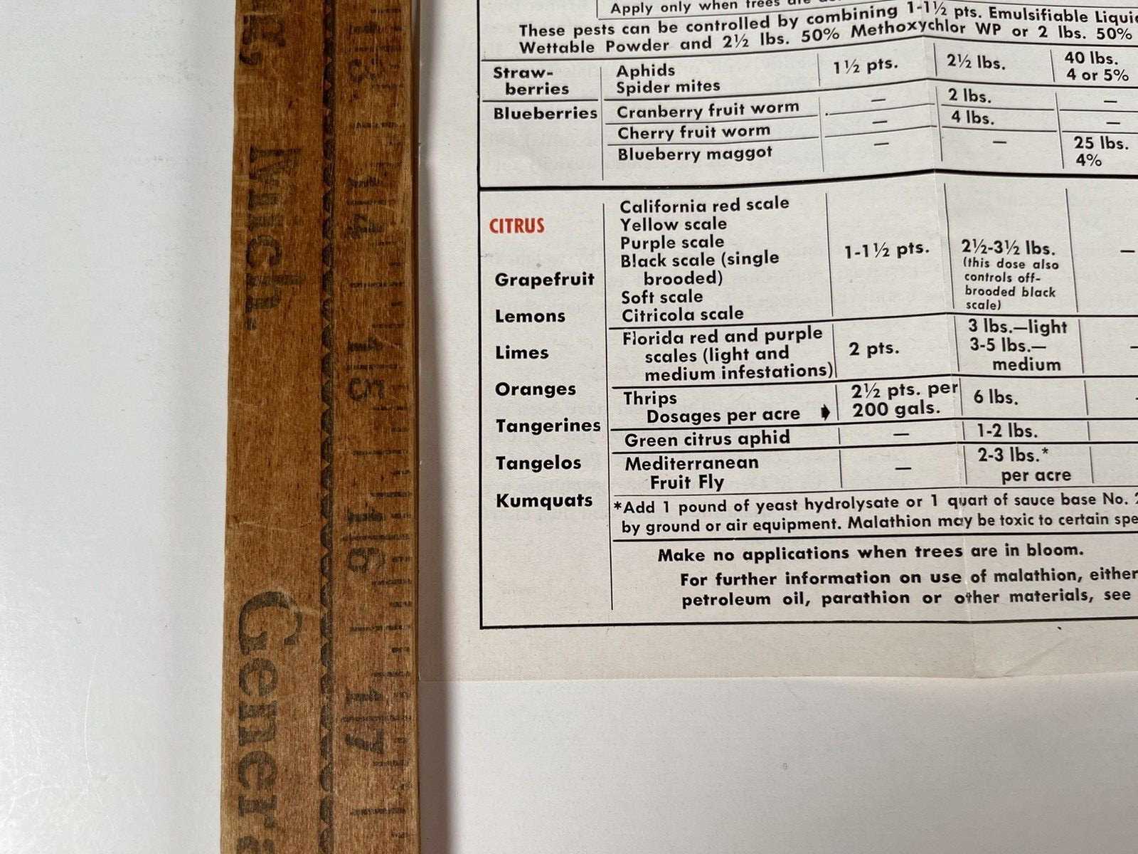 Malathion Insecticides Growers Guide booklet VTG Full 17×13″ Spray & Dust Chart