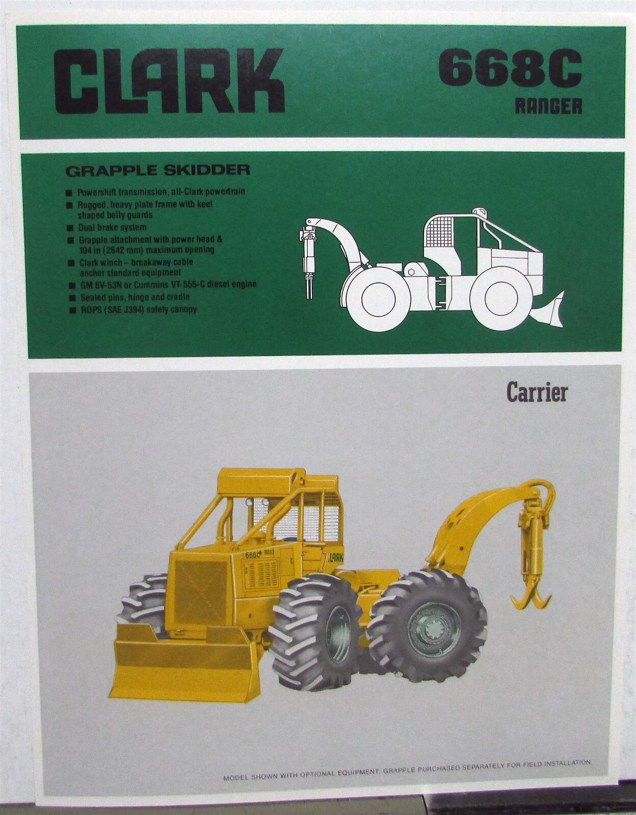 Clark 668C Ranger Grapple Skidder Diagrams Specification Construction Sale Sheet