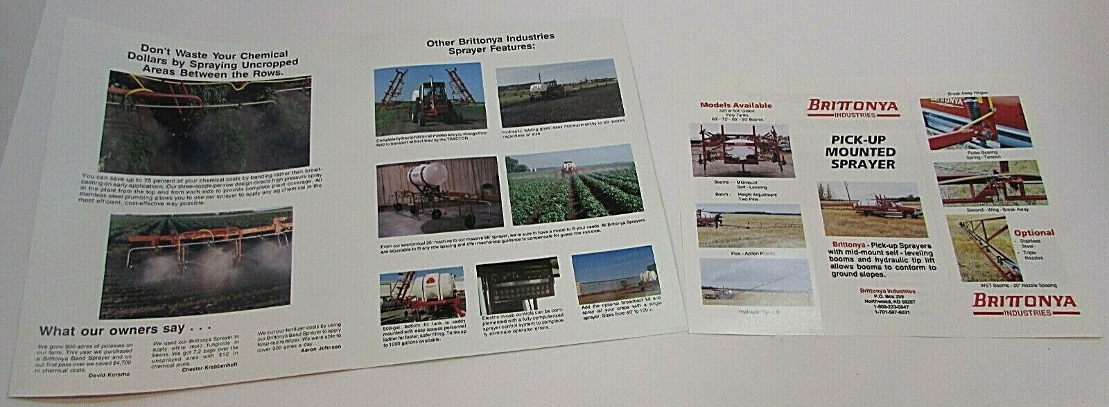 Two New Vintage 1990’s Brittonya Northwood ND Farm Crop Sprayer Brochures