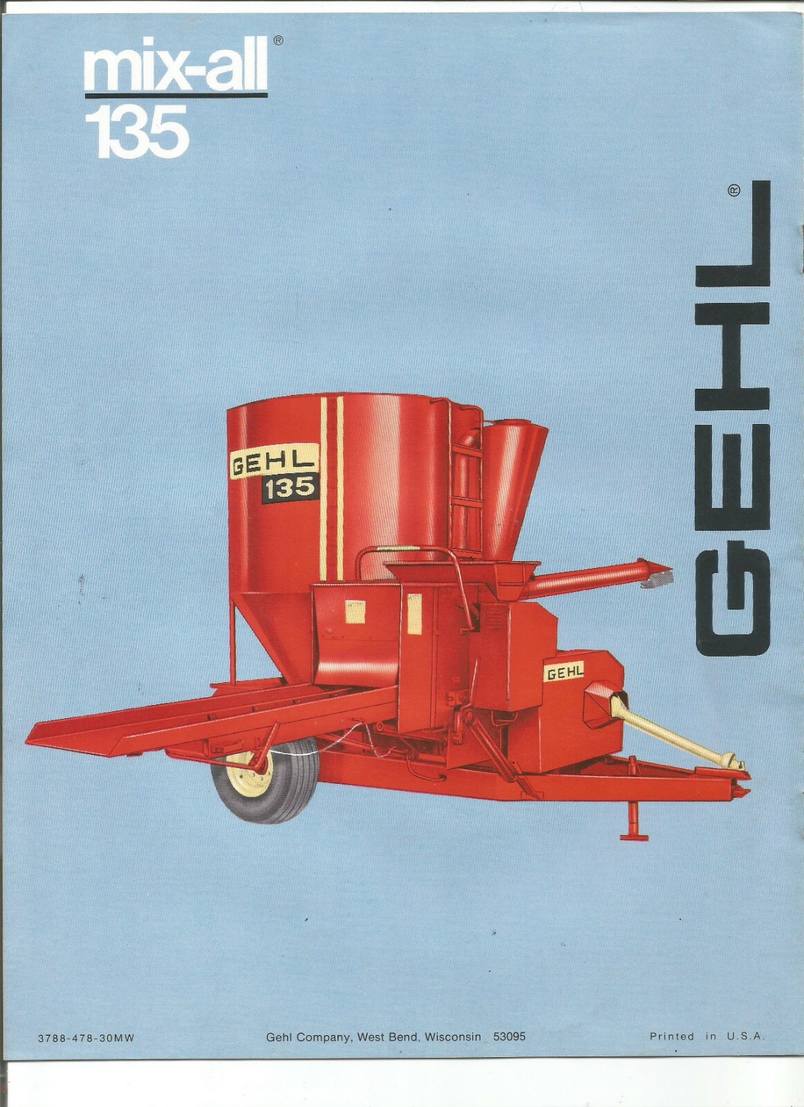 Original Gehl Models 100 135 Mix-All Mixers Sales Brochure Form # 3788-478-30MW