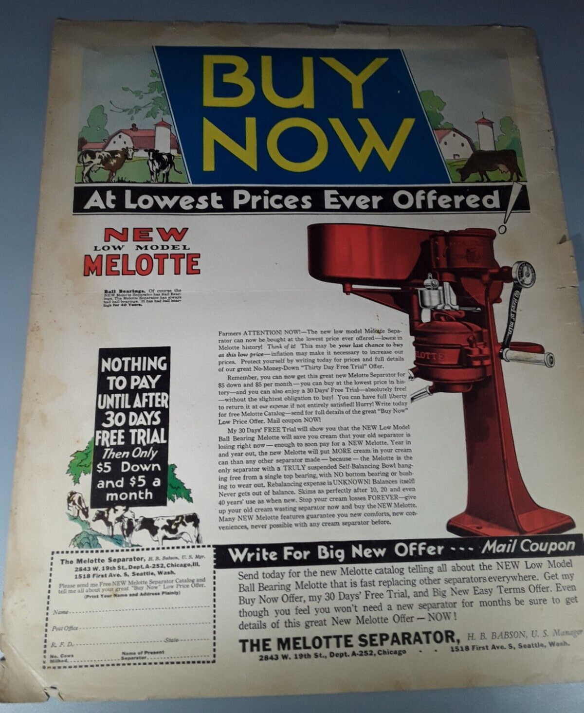 Original 1934 Melotte Separator Magazine Ad