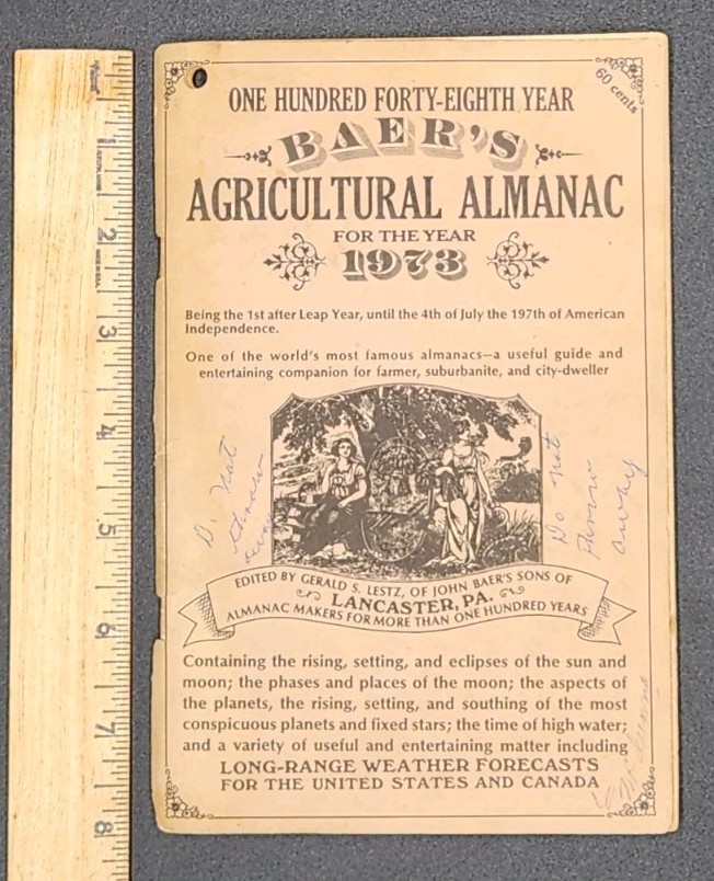 Baer’s Agricultural Almanac 1973 Lancaster Lestz
