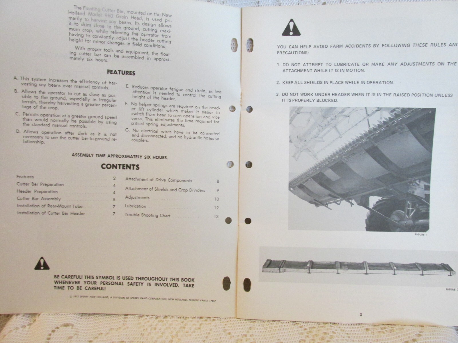 Sperry New Holland Operator’s Manual – Floating Cutter Bar 960 Grain Head