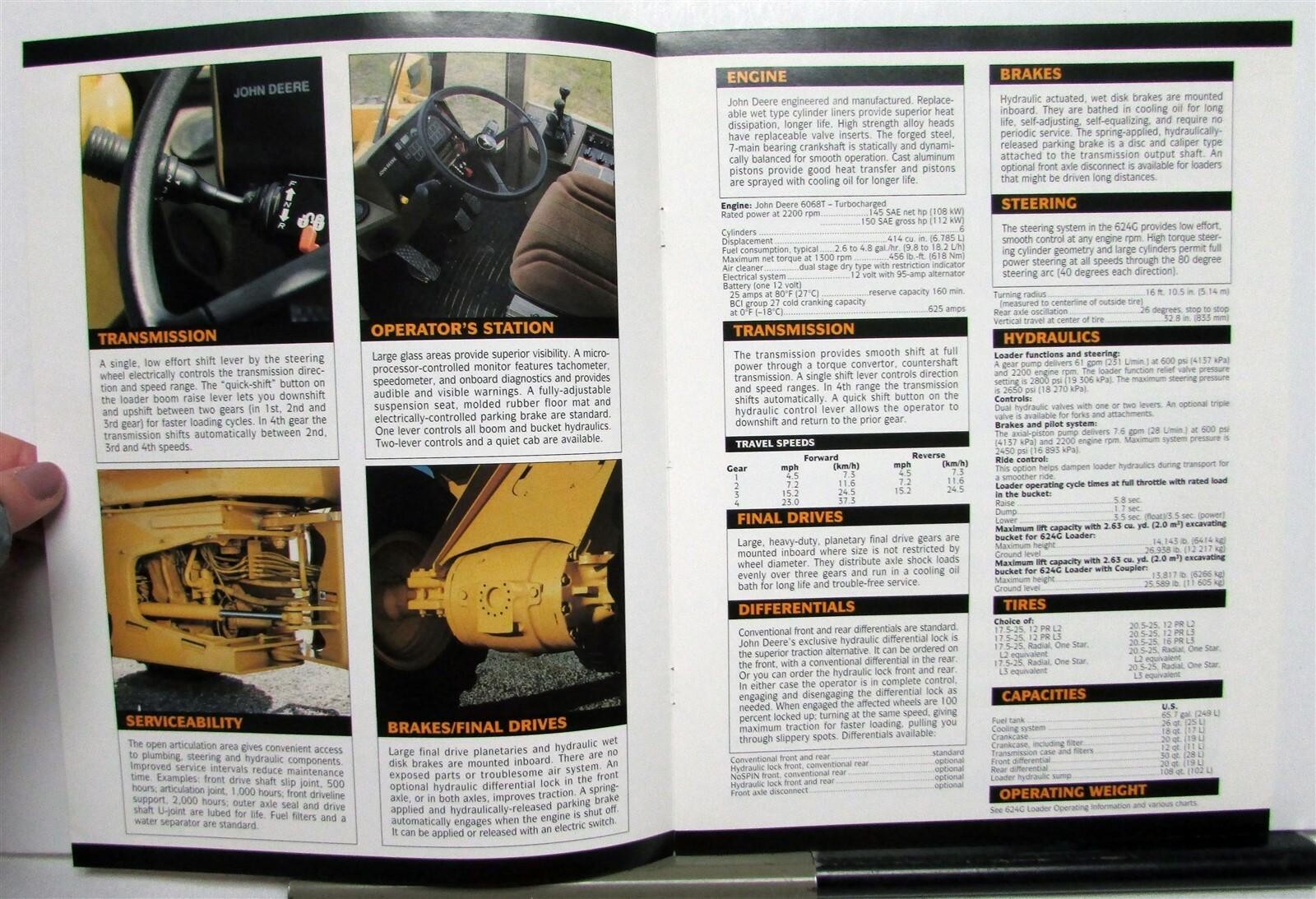 1994 John Deere 624G Loader Specifications Construction Sales Brochure