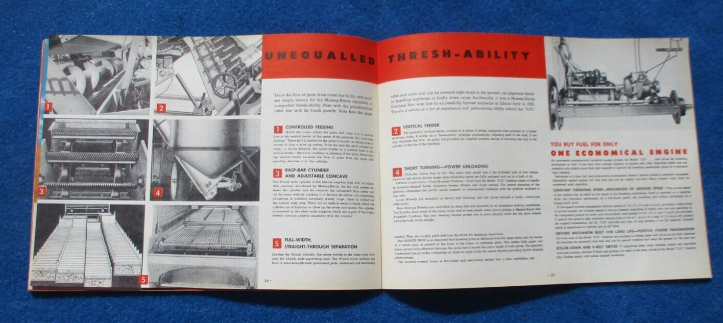 Massey Harris 1950’s Combine Sales Booklet Many Full Color Pages Original NOS