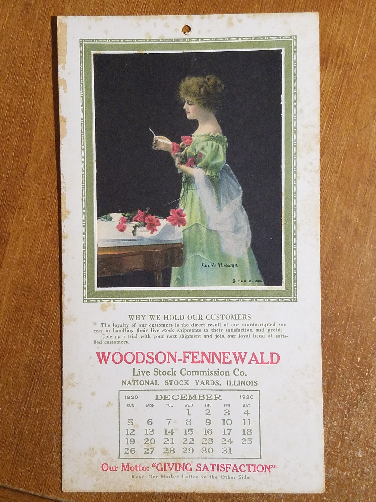 1920 Calendar, Woodson-Fennewald National Stock Yards, Illinois