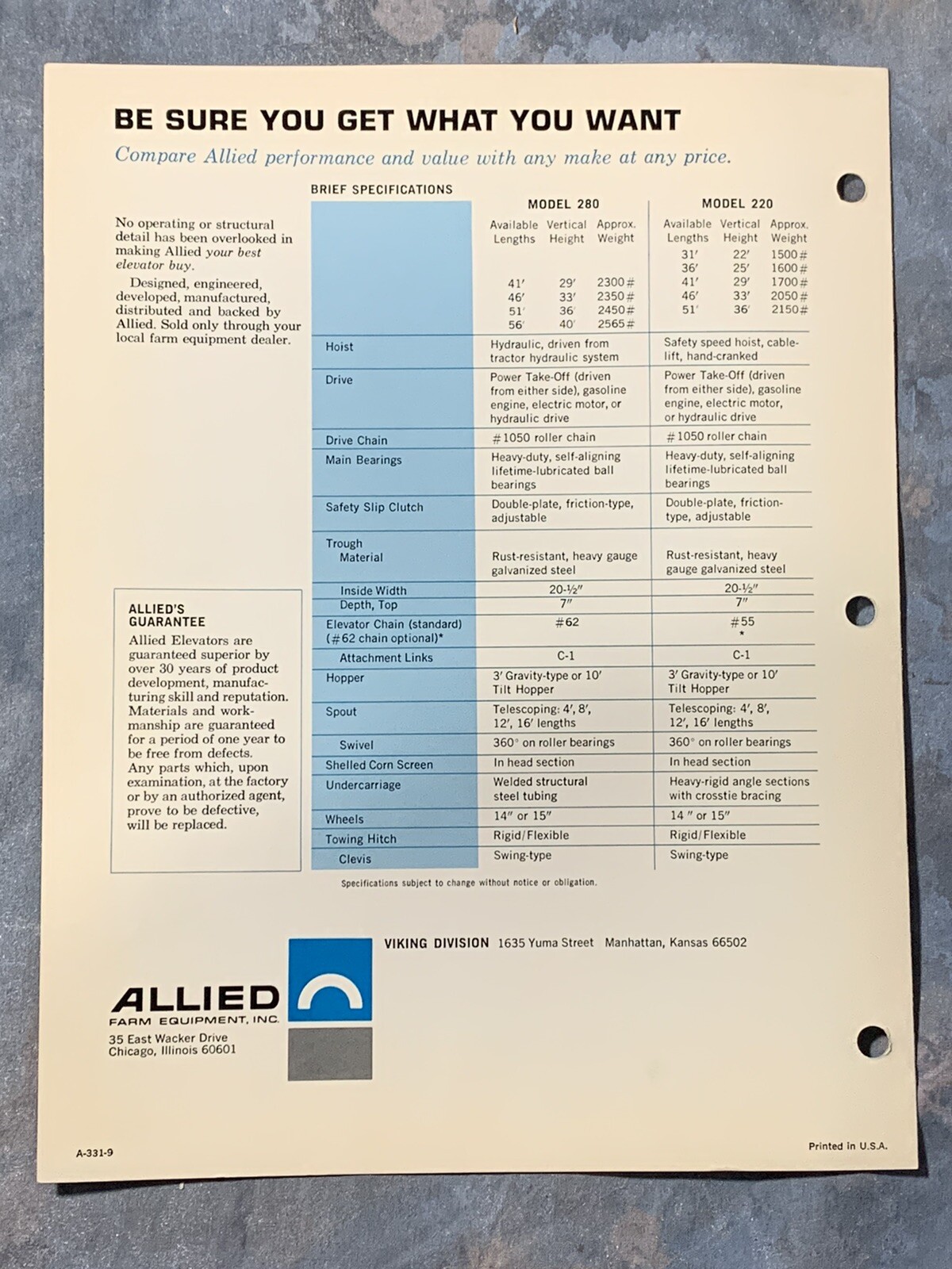 Allied Extra Reach Elevators ~ Chicago IL ~Sales Info Catalog Pg~ Vintage