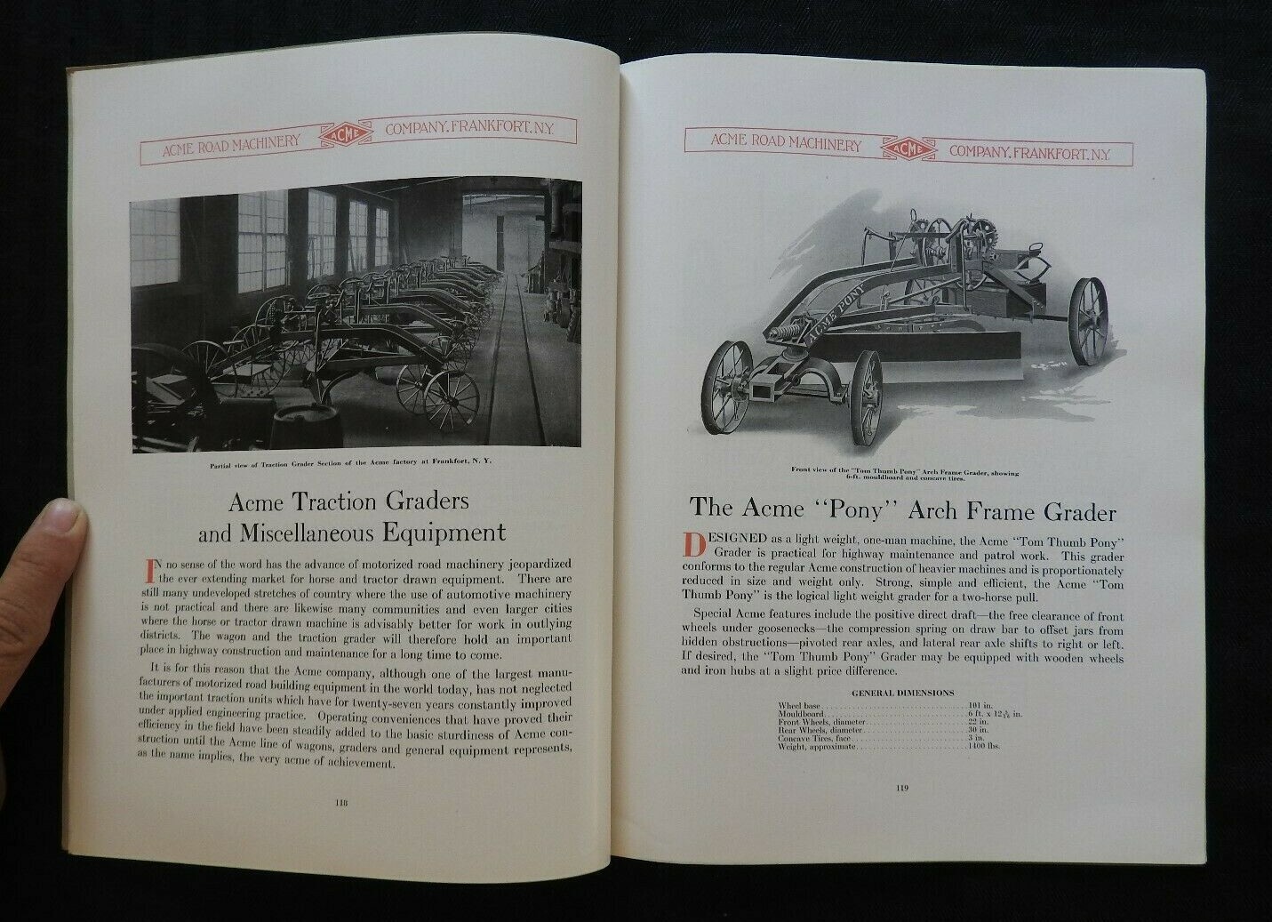 1927 ACME MACHINERY COMPANY “ROAD GRADERS” CATALOG BROCHURE TANKERS FRANKFORT NY