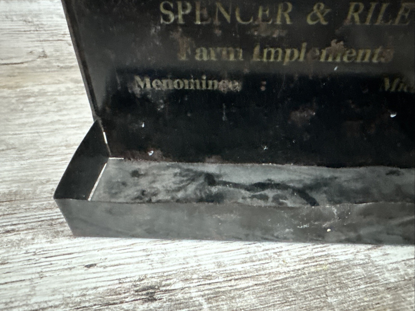 Tin Match Holder? Comb Holder? Spencer & Riley Farm Implements Menominee Mich