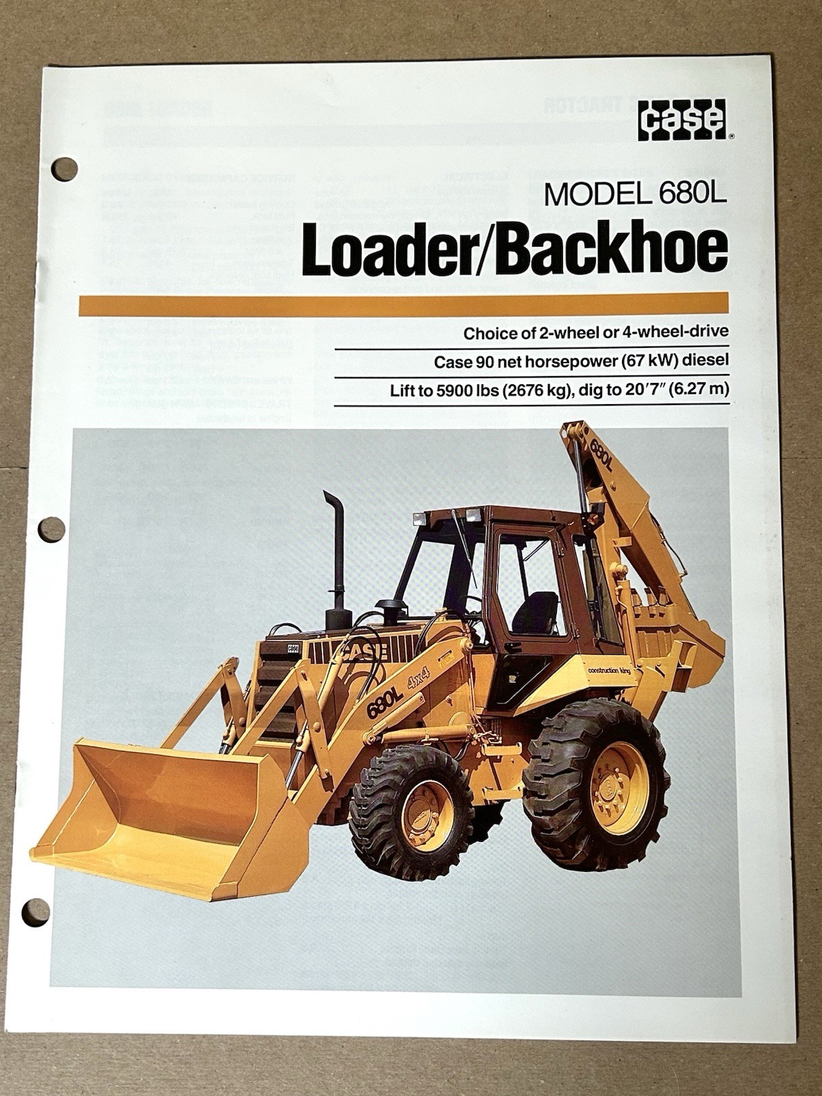 Case 680L Loader Backhoe 8 page Dealer’s Specifications Brochure 1989